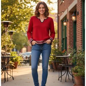 J. Jill Vintage Lambswool and Angora Red Fair Isle‎ Boho Sweater Size M